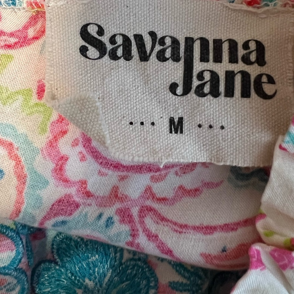 Savanna Jane Embroidered Paisley Blouse Size M Multicolor Short Sleeve - Picture 5 of 8